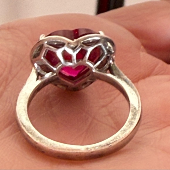 Milor P⭐️M Italy Sterling silver Red Ruby heart Shaped oversized Cocktail Ring - Picture 8 of 17